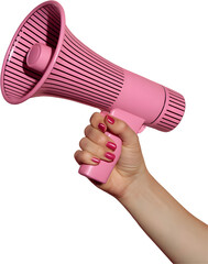 hand holding a pink megaphone isolate on transparency background PNG