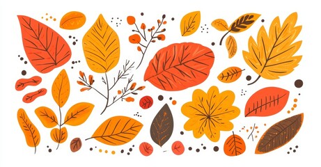 Autumn leaves set, collection in flat design