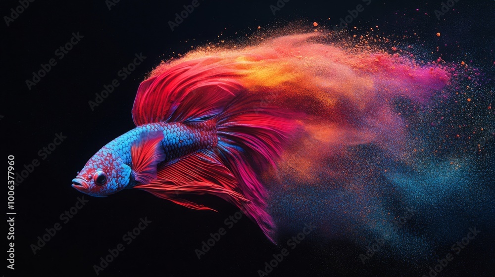 Poster a vibrant betta fish swims gracefully through a colorful, abstract backdrop, showcasing dynamic move
