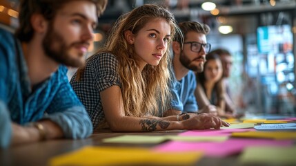 collaborative team brainstorming ideas during an innovative meeting, working in a modern office to generate creative solutions and foster teamwork in a professional setting