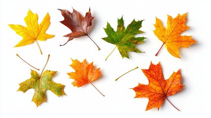 Fototapeta premium An autumn colored leaf isolated on a transparent background with overlay texture