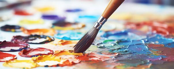 Fototapeta premium A hand holding a colorful paintbrush creating vibrant patterns
