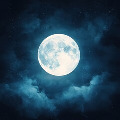 Fototapeta premium A captivating and serene night sky featuring a bright full moon surrounded by soft, wispy clouds. Ideal for conveying tranquility and beauty.