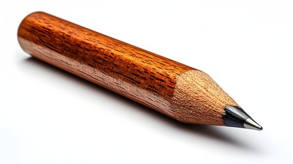 Close-up view of a sharp,classic wooden pencil on a clean white background. This simple office and education supply item represents creativity,focus.