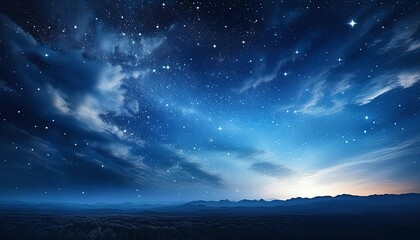 Fototapeta premium 夜空 星 山 光 街並み 風景 銀河 宇宙 青 空 雲 夜景 幻想 風光明媚 夕暮れ 地平線 星空 雰囲気 静寂 ロマンチック