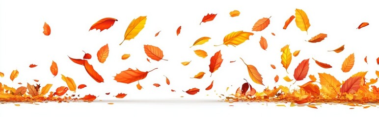 Naklejka premium Leaves falling from the sky. Fallen leaves on a windy autumn day. Watercolor leaves as they fly in the wind. A seamless border with autumn leaves.