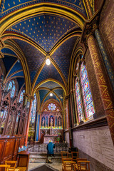 Obraz premium BONSECOURS, NORMANDY, FRANCE: flamboyant and richly decorated interior of Notre-Dame Basilica of Bonsecours, Gothic Revival architecture style, agglomeration community of Rouen