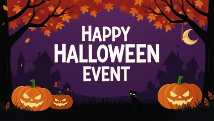 A vector-illustrated Halloween banner featuring a composition of silhouettes on a holiday event backdrop suitable for promotional material