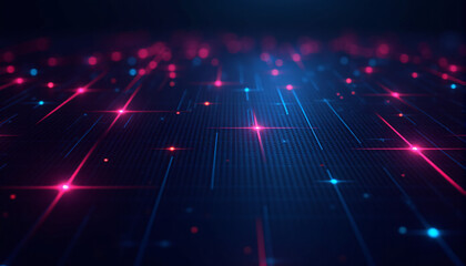 Fototapeta premium Futuristic 3D Data Visualization with Glowing Neon Grids and Sleek Geometric Design 