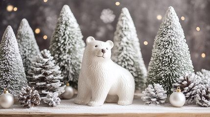 Obraz premium White ceramic bear and christmas trees