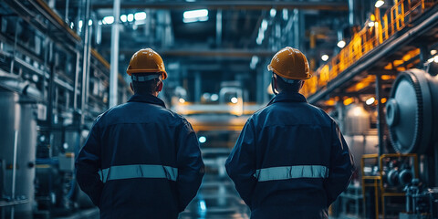 Water treatment plant workers ensuring clean water supply, utilities, water purification