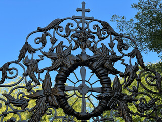 Ornate gate of the Saint Ann church in Debrecen city Hungary