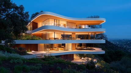 Fototapeta premium Modern Architectural Marvel in Stunning Evening Light