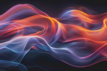 Obraz premium Abstract background with multicolored glowing waves on a black background. curve display.
