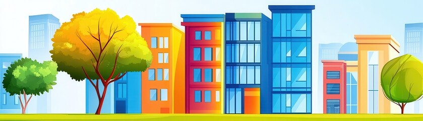 Obraz premium Residential high-rise, city center theme, animation, vivid