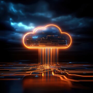 Digital cloud computing network illustration