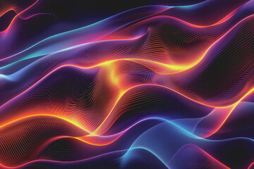 Obraz premium Abstract background with multicolored glowing waves on a black background. curve display.