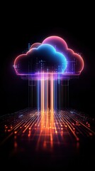 Digital cloud technology concept on black background