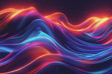 Abstract background with multicolored glowing waves on a black background. curve display.