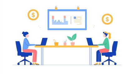 Obraz premium Vector illustrations showcasing business and finance themes, ideal for covers, banners, posters, and brochures, depicting office environments and teamwork in financial administration.