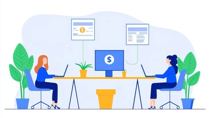 Vector illustrations for business finance, showcasing financial administration concepts, office teamwork, cover designs, banners, posters, and brochures for professional use