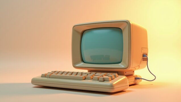 Vintage Desktop Computer with Beige Case and Keyboard