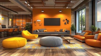 collaborative modern workplace with technology integration and team collaboration, dynamic office environment promoting business success, communication, and corporate efficiency