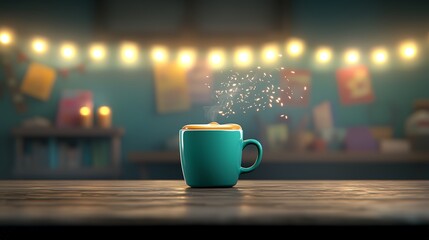 Fototapeta premium Cafeteria desk with a cup of coffee