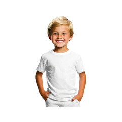 Fototapeta premium Portrait of a Smiling Young Boy in a White T-Shirt