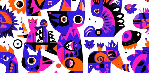 Obraz premium A whimsical collection of animal illustrations in vibrant colors for children's rooms