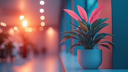 Plant in a pot on the background of the interior. 3D rendering zoom office background