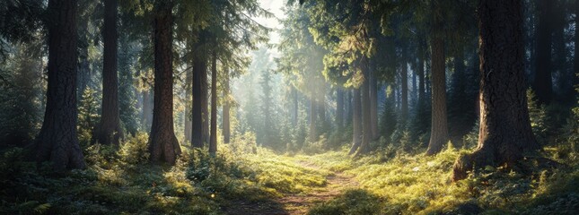 Obraz premium Sunlit Forest Path.