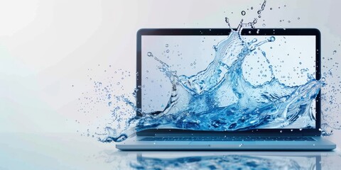water splashing from laptop display screen