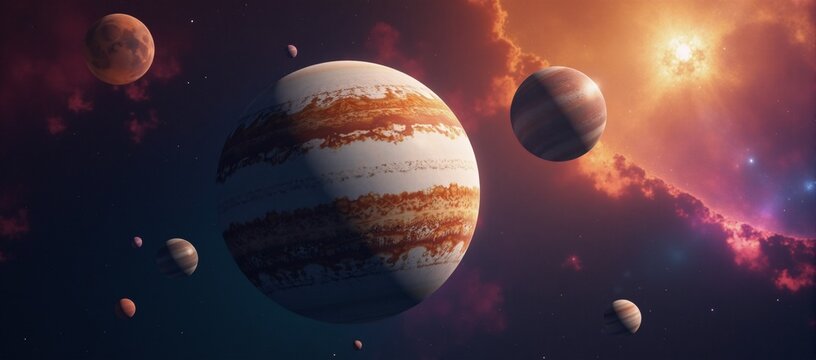 Colorful space background portrays planets and cosmic elements symbolizing Year 2025