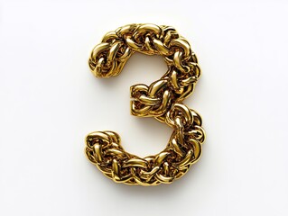 Obraz premium A gold chain number 3 on a white background