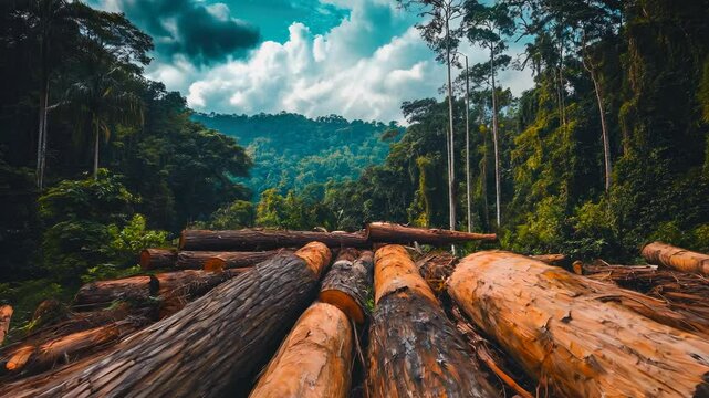 Image showing deforestation effects, cleared trees in tropical rainforest, stark visuals stress conservation necessity.