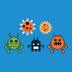 Naklejka premium Colorful Cartoon Viruses