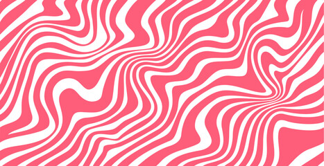 Pink strawberry caramel wavy swirl pattern background of wave lines, abstract vector. Pink berry syrup in wavy flow pattern background with geometric zebra lines of sweet syrup for candy dessert