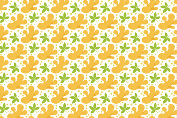 Seamless pattern with ginger and leaves vector template