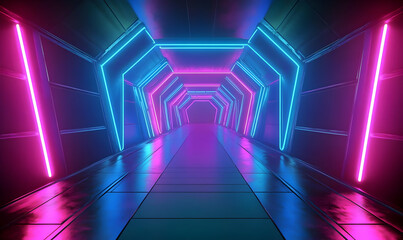 Fototapeta premium Neon Glowing Abstract 3D Background Render