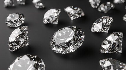 Diamonds of varying shapes and sizes are artfully arranged of a sleek black backdrop.