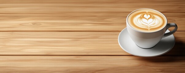 Obraz premium Latte art in a white cup on wooden table