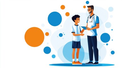 A coach encourages a young athlete during practice, providing positive reinforcement. The athlete's smile shows their growing confidence., flat design illustration