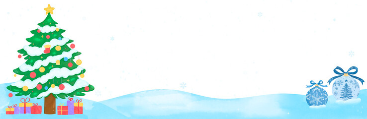 Watercolor Christmas Tree with Ornaments and Gifts - Festive Holiday Clip Art for Winter Designs
