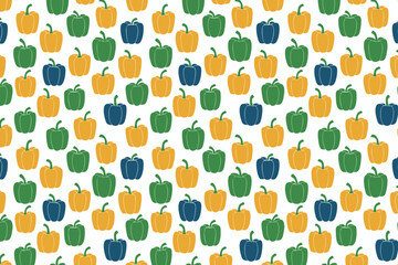 Seamless pattern with bell peppers on a white background. Capsicum vegetables background vector art.