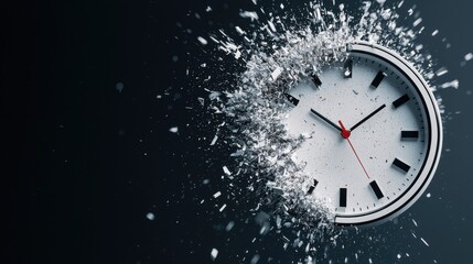 A digital clock face breaking apart, with each fragment representing a key moment or milestone, signifying the passage of time and personal development