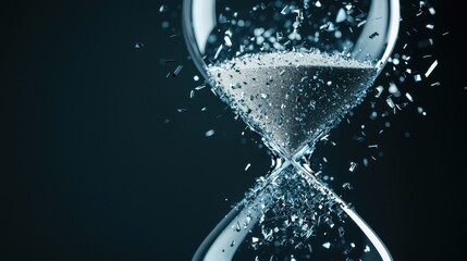 A digital hourglass with sand made of breaking and reforming shapes, the pressure of time during crisis management and the constant rebuilding process