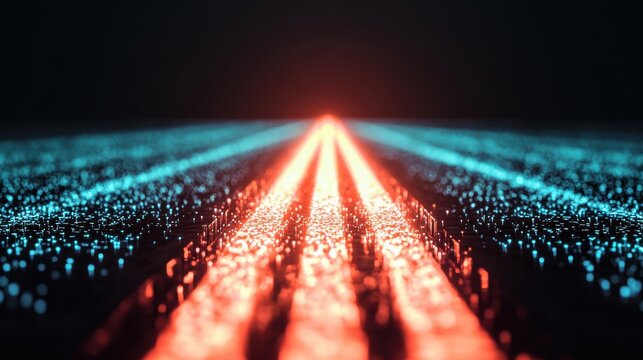 A digital highway with one lane glowing brightly, while others remain dark, faster and more effective paths that lead to a competitive edge