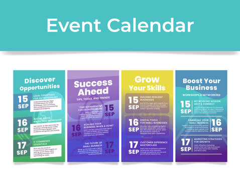 Business event calendar appointment planning design template set vector flat illustration