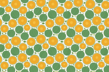 Seamless pattern with green and orange melons on a white background. Vector illustration.